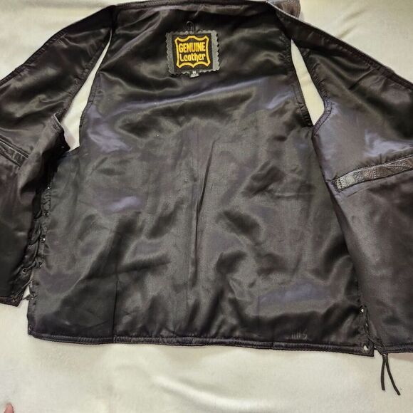 Genuine Leather Motorcycle Vest For Men Size Medium Black Buffallow Leather A3 - Picture 5 of 12